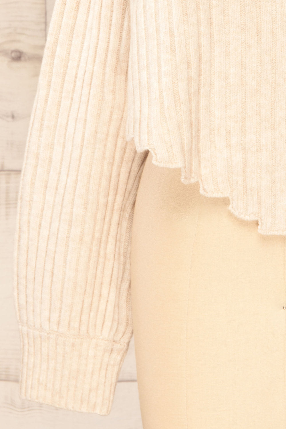 Paramaribo Beige Asymmetrical Knit Sweater | La petite garçonne sleeve