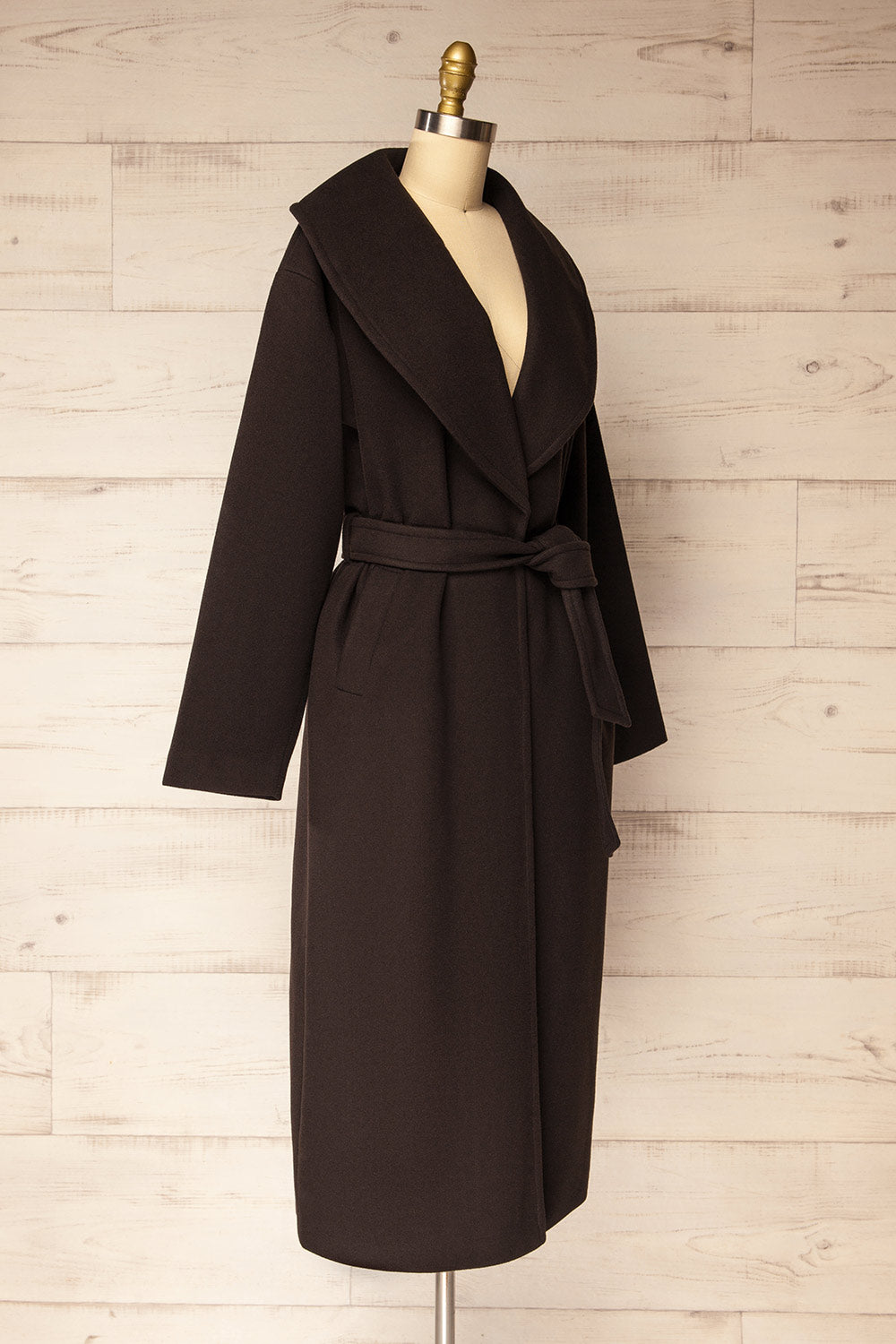Parma Long Brown Coat with Belt | La petite garçonne side view