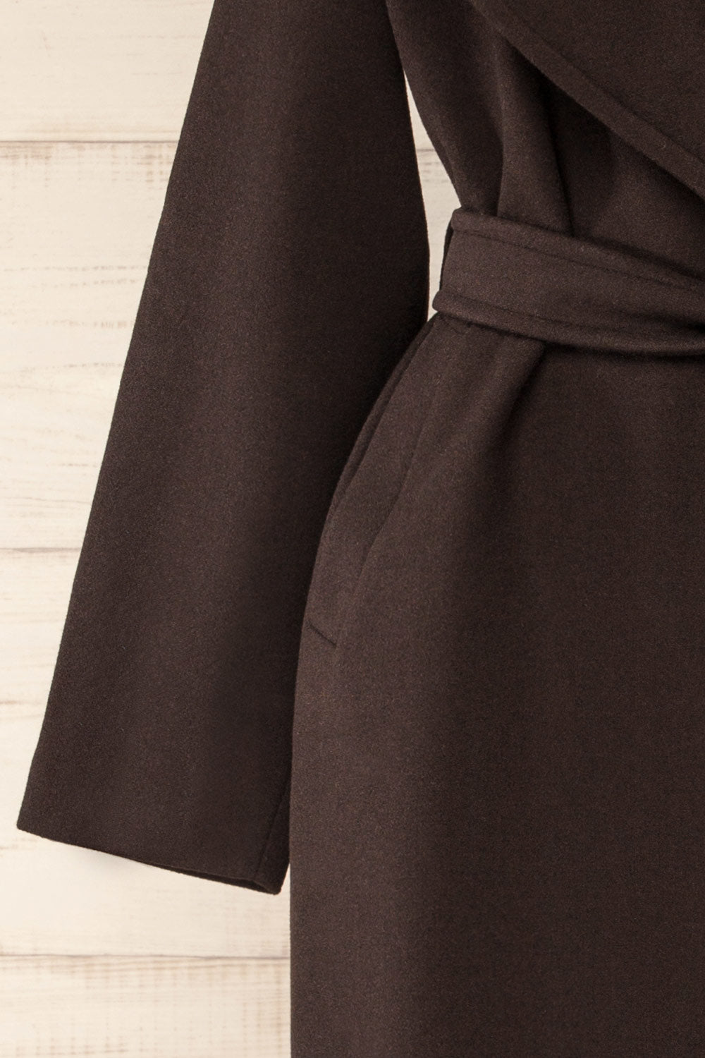 Parma Long Brown Coat with Belt | La petite garçonne sleeve 