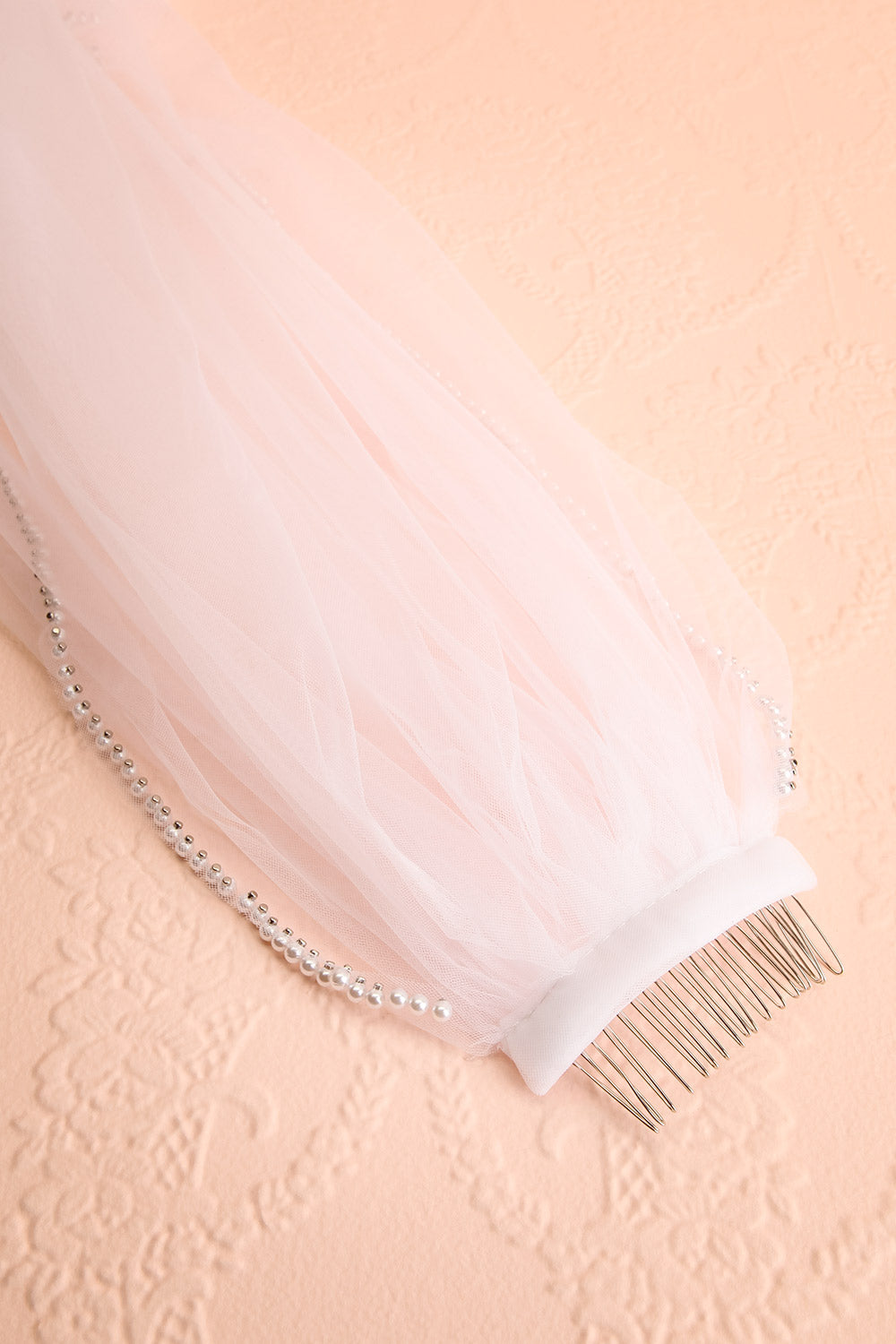 Patience White Wedding Veil with Pearls | Boudoir 1861 details 