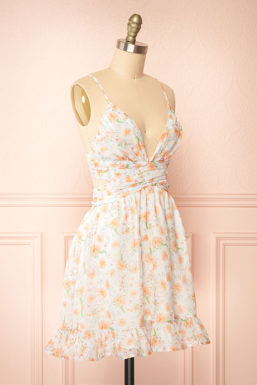 Pattie Short Floral Dress w/ Plunging Neckline | Boutique 1861 side view
