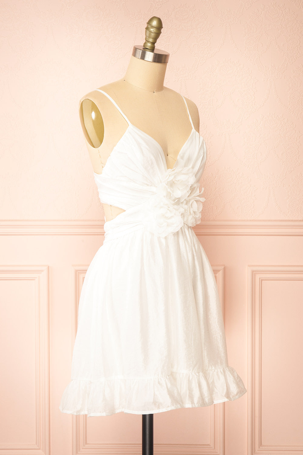 Pattiesun Short White Dress w/ Flower Appliqués | Boutique 1861 side view