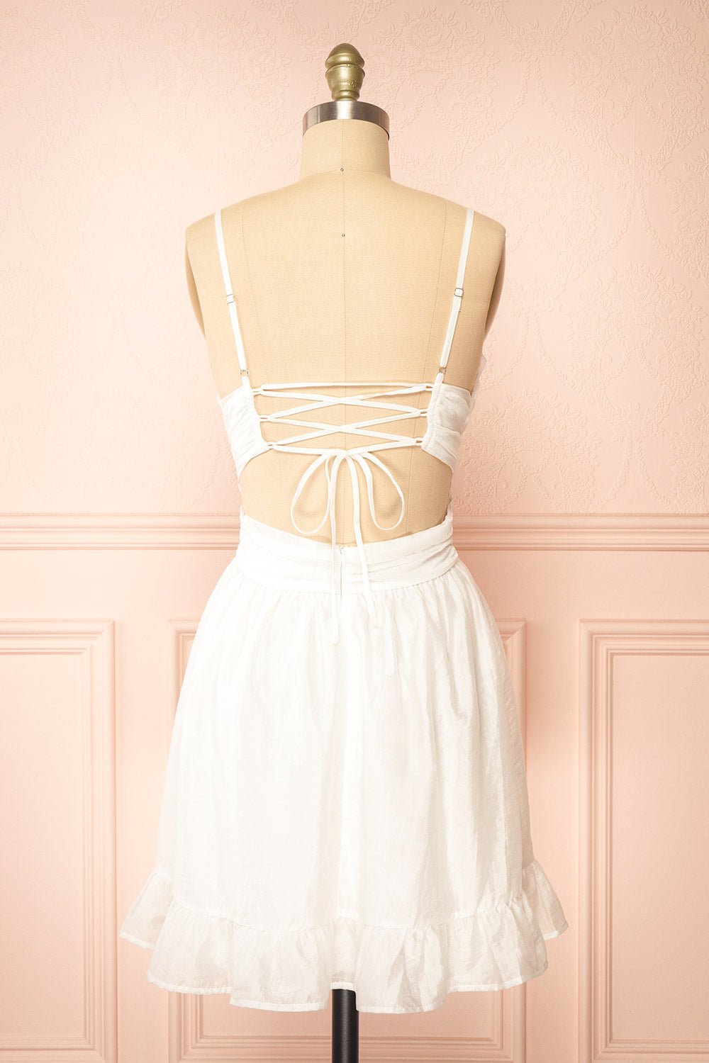 Pattiesun Short White Dress w/ Flower Appliqués | Boutique 1861 back view
