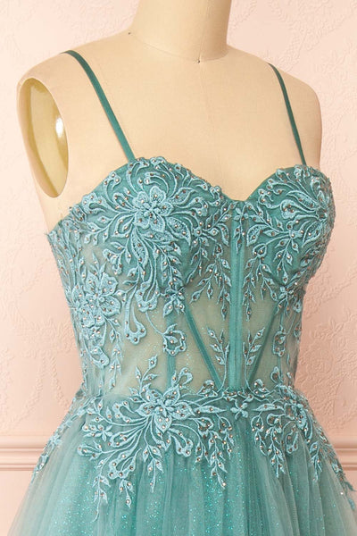 Penelope Sparkling Teal Maxi Tulle Dress | Boutique 1861 side