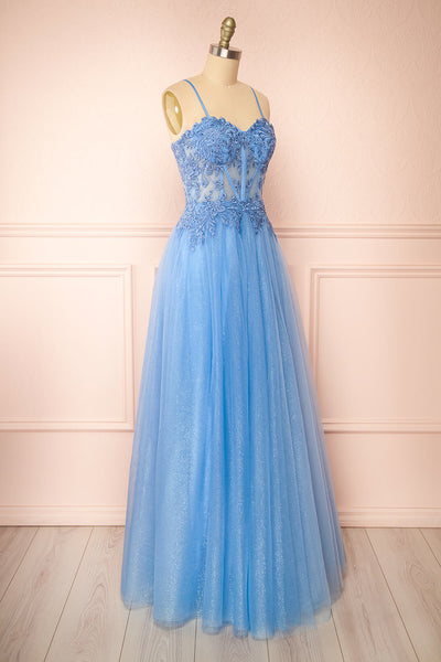 Penelope Blue Sparkling Tulle Maxi Dress | Boutique 1861 side view