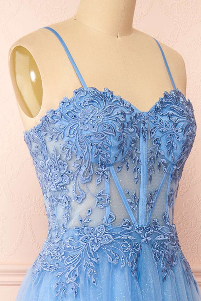 Penelope Blue Sparkling Tulle Maxi Dress | Boutique 1861 side