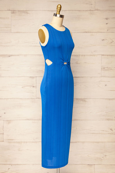 Penticton Blue Fitted Midi Dress w/ Cut-Outs | La petite garçonne side view