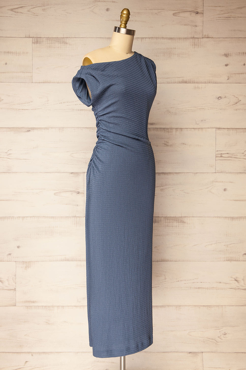 Peoria Long Asymmetrical Blue Dress | La petite garçonne side view
