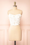 Perline Corset Crop Top w/ Floral Embroidery | Boutique 1861 front view