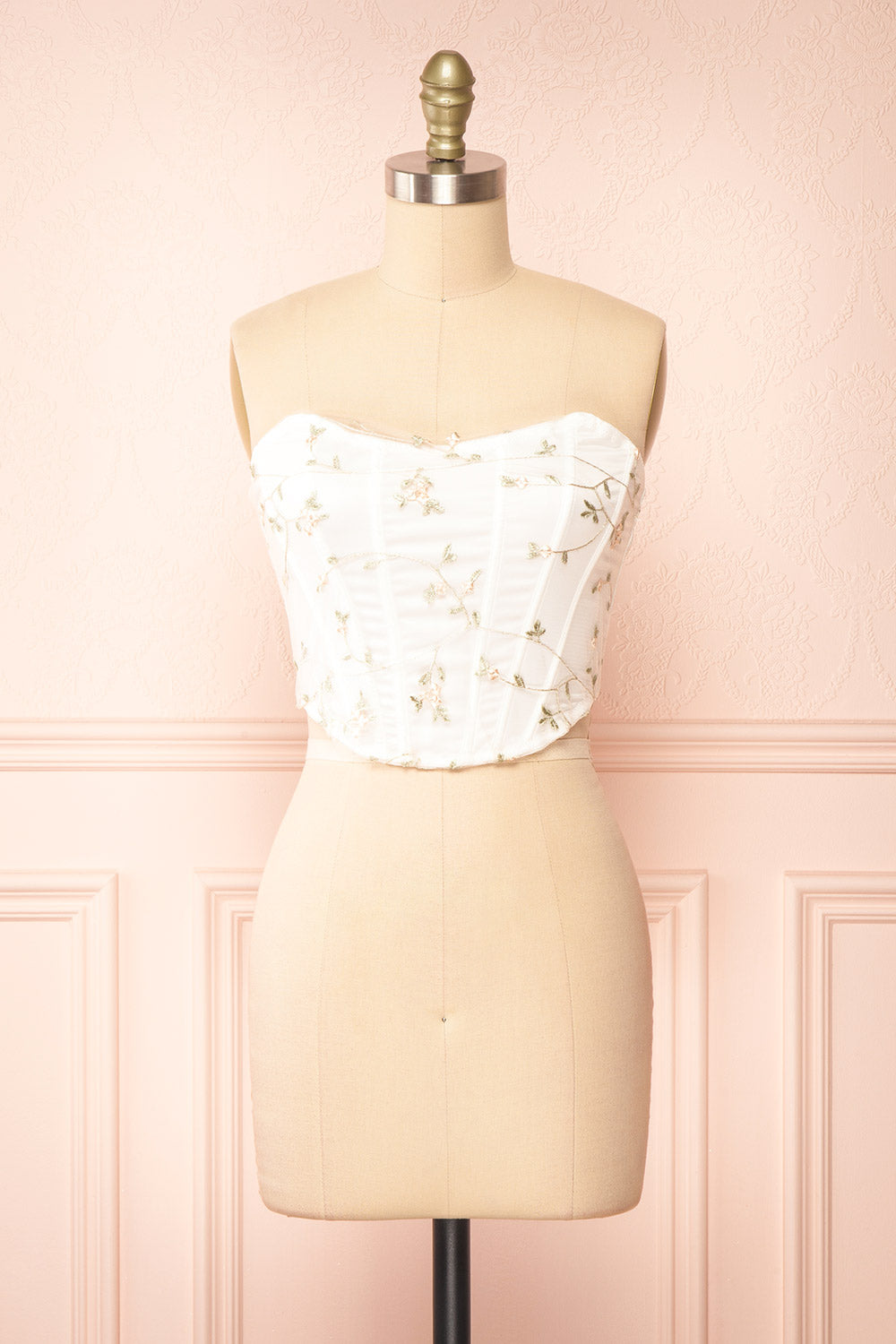 Perline | Corset Crop Top w/ Floral Embroidery