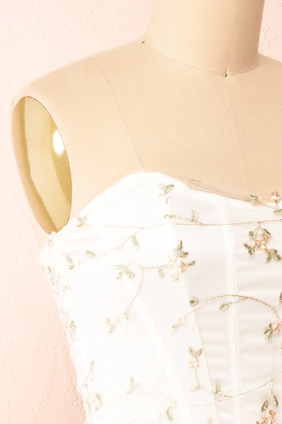 Perline Corset Crop Top w/ Floral Embroidery | Boutique 1861 side close-up