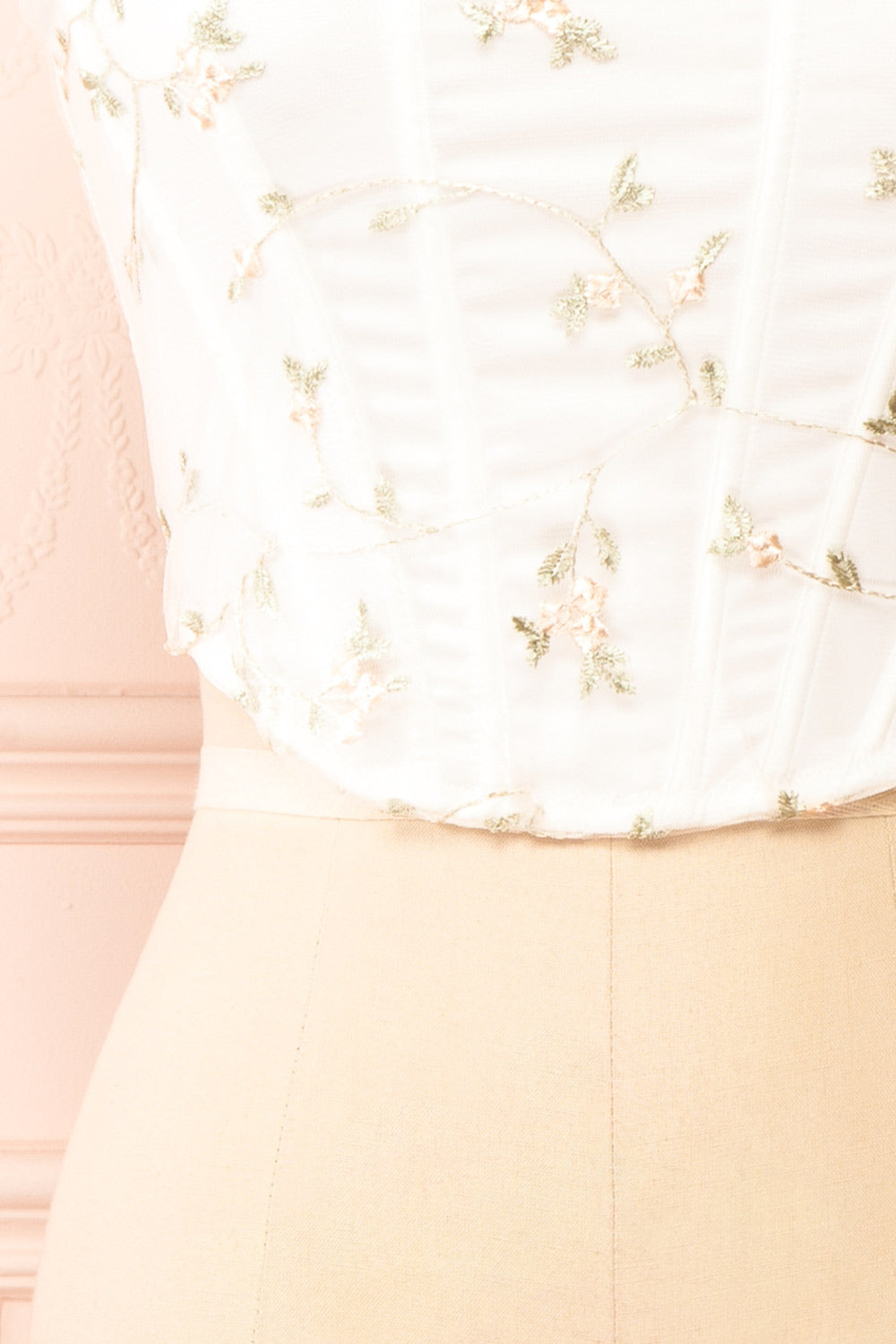 Perline Corset Crop Top w/ Floral Embroidery