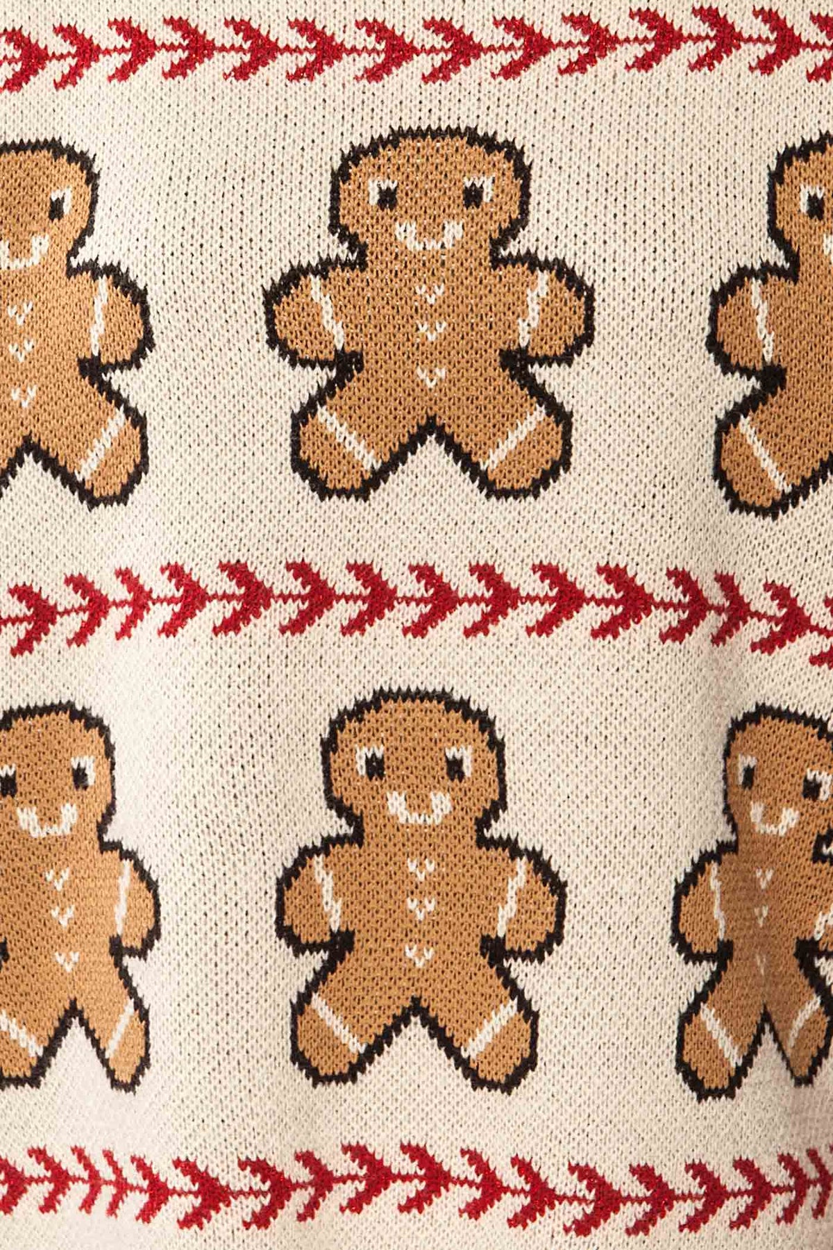 fabric view of Persia Ivory Gingerbread Pattern Knit Holiday Sweater at La petite garçonne
