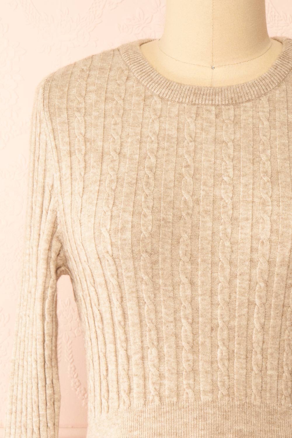 Pertina Short Beige Knit Dress w/ Long Sleeves | Boutique 1861  front