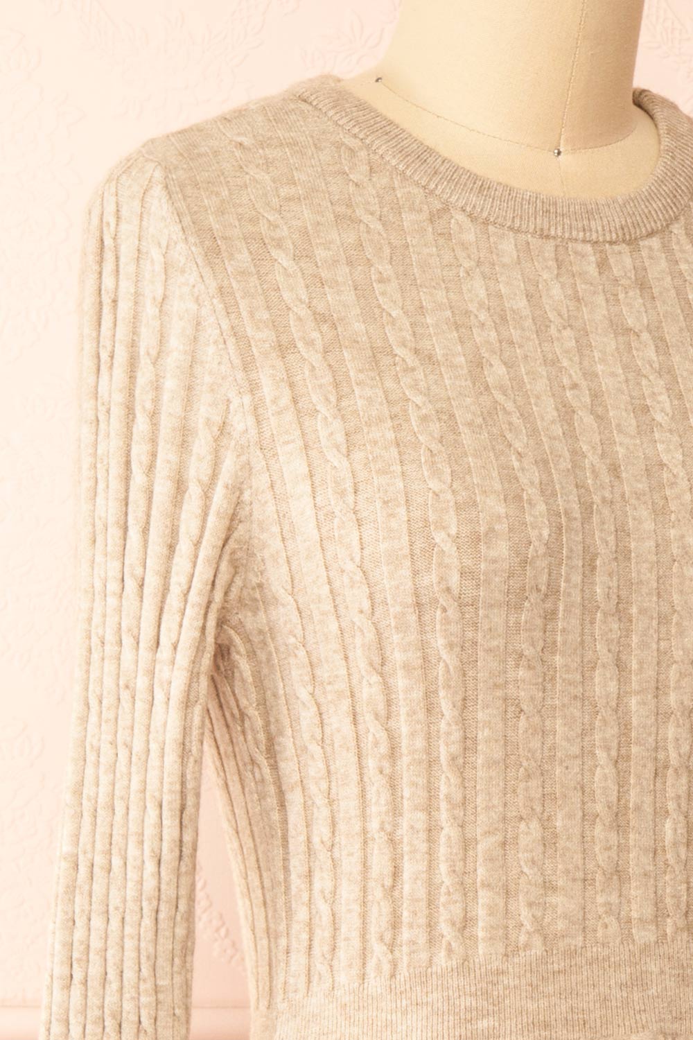 Pertina Short Beige Knit Dress w/ Long Sleeves | Boutique 1861  side