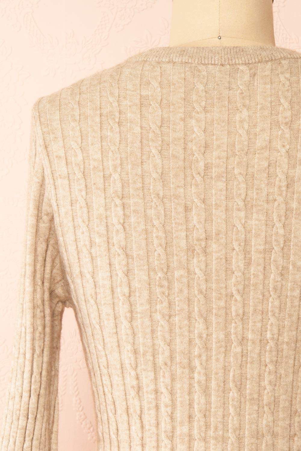 Pertina Short Beige Knit Dress w/ Long Sleeves | Boutique 1861  back