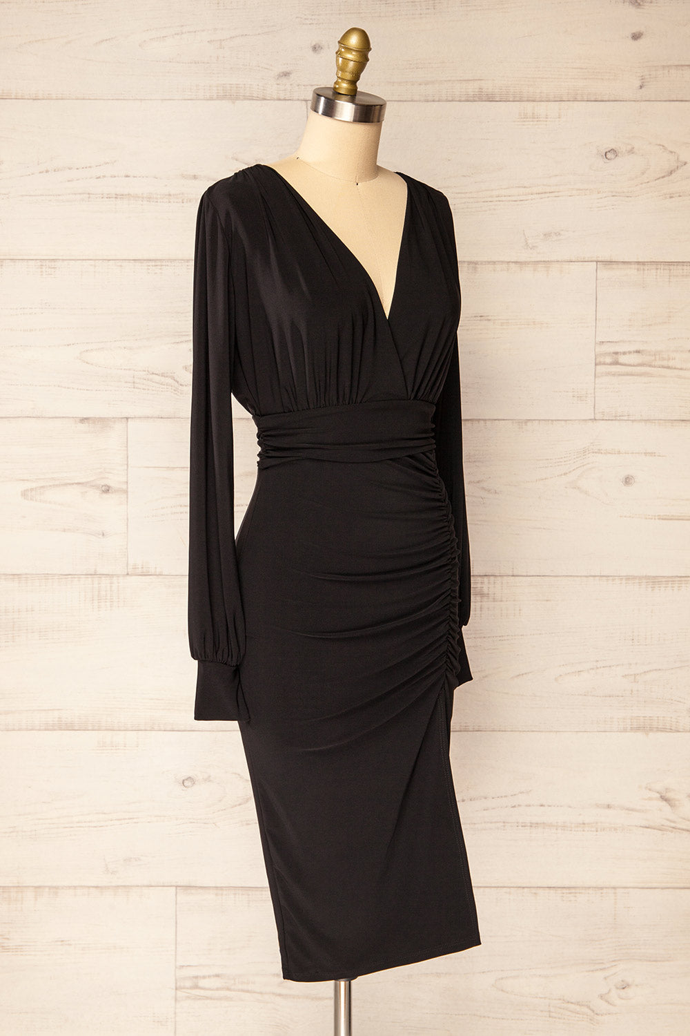 Pessac Black Fitted Midi Dress w/ Long Sleeves | La petite garçonne side view