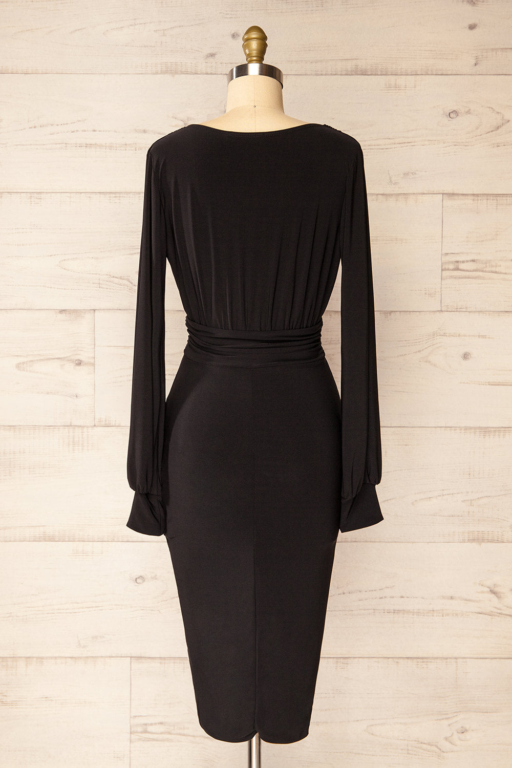 Pessac Black Fitted Midi Dress w/ Long Sleeves | La petite garçonne back view