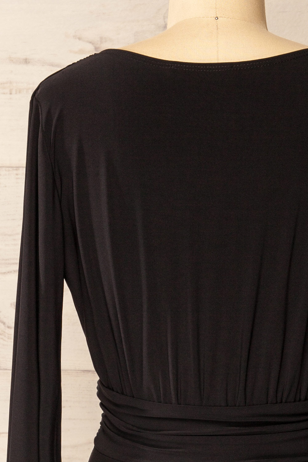 Pessac Black Fitted Midi Dress w/ Long Sleeves | La petite garçonne back close-up