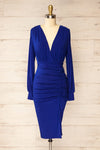 Pessac Blue Fitted Midi Dress w/ Long Sleeves | La petite garçonne front view