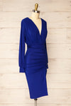 Pessac Blue Fitted Midi Dress w/ Long Sleeves | La petite garçonne side view