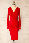 Pessac Red Fitted Midi Dress w/ Long Sleeves | La petite garçonne front view