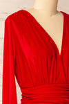 Pessac Red Fitted Midi Dress w/ Long Sleeves | La petite garçonne side close-up