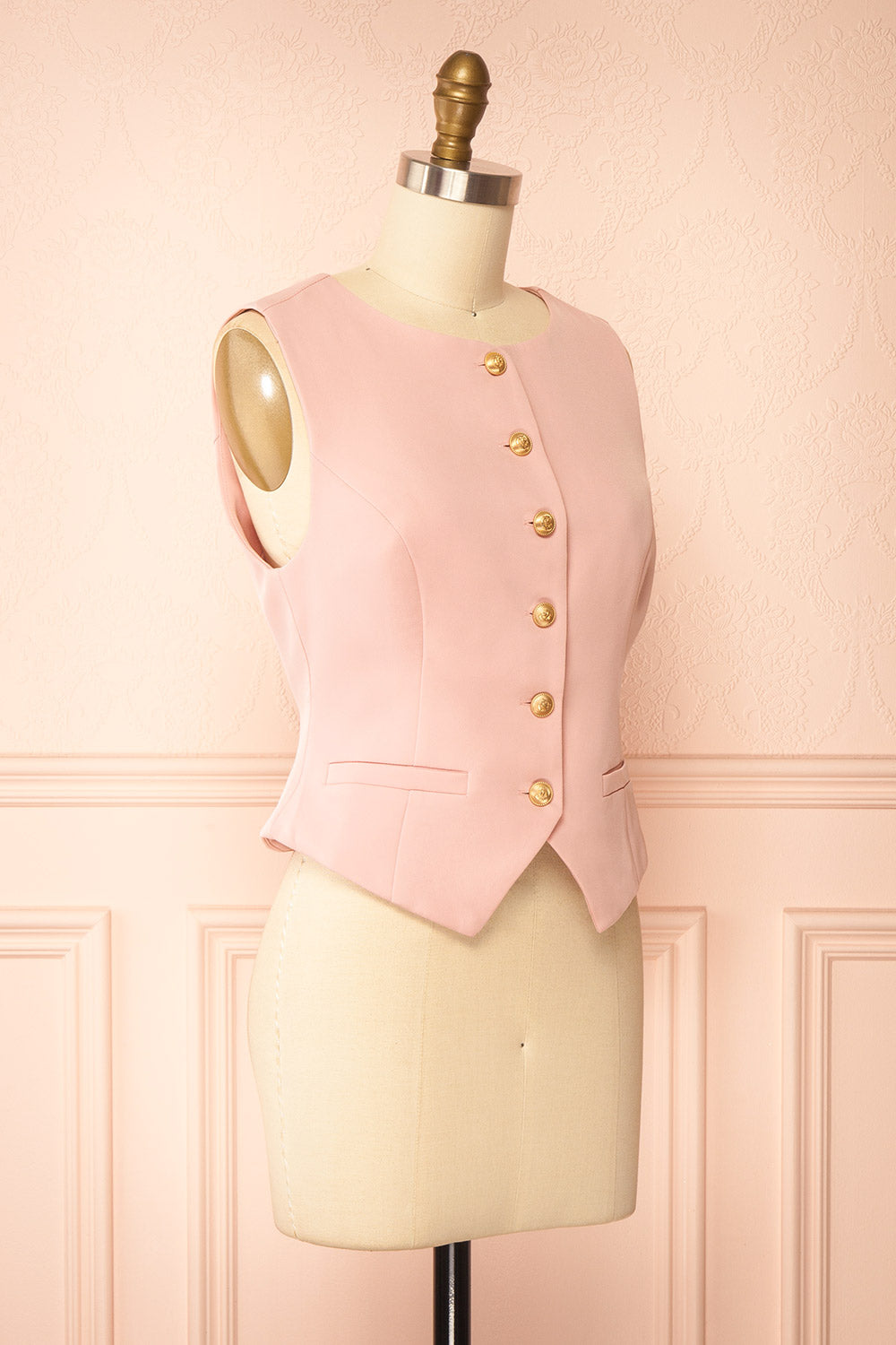 Petrolia | Gilet Rose avec Boutons Dorés