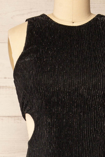 Pezenas Black Midi Dress w/ Metallic Threads | La petite garçonne front