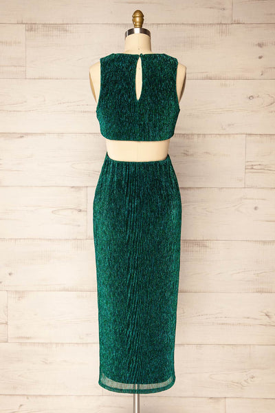 Pezenas Green Midi Dress w/ Metallic Threads | La petite garçonne back view