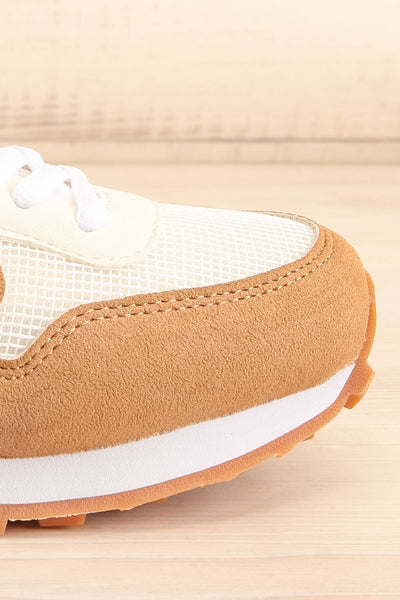 Phebes Brown and Cream Lace-Up Sneakers | La petite garçonne side front close-up