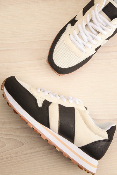 Phebes Black | Black and Cream Lace-Up Sneakers