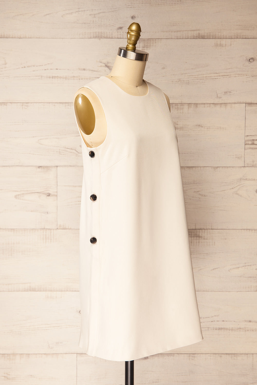Phedi Sleeveless Beige Dress with Button Detailing | La petite garçonne side view