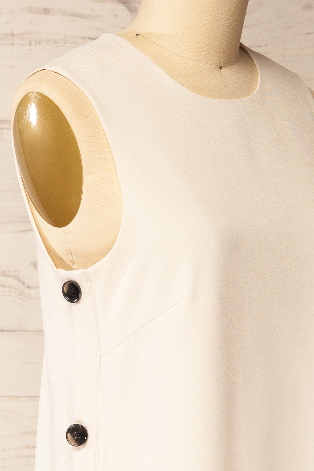Phedi Sleeveless Beige Dress with Button Detailing | La petite garçonne side