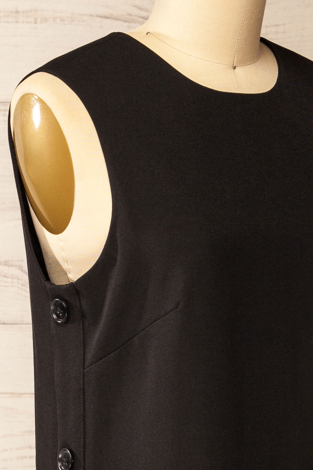 Phedi Black Sleeveless Dress with Button Detailing | La petite garçonne side