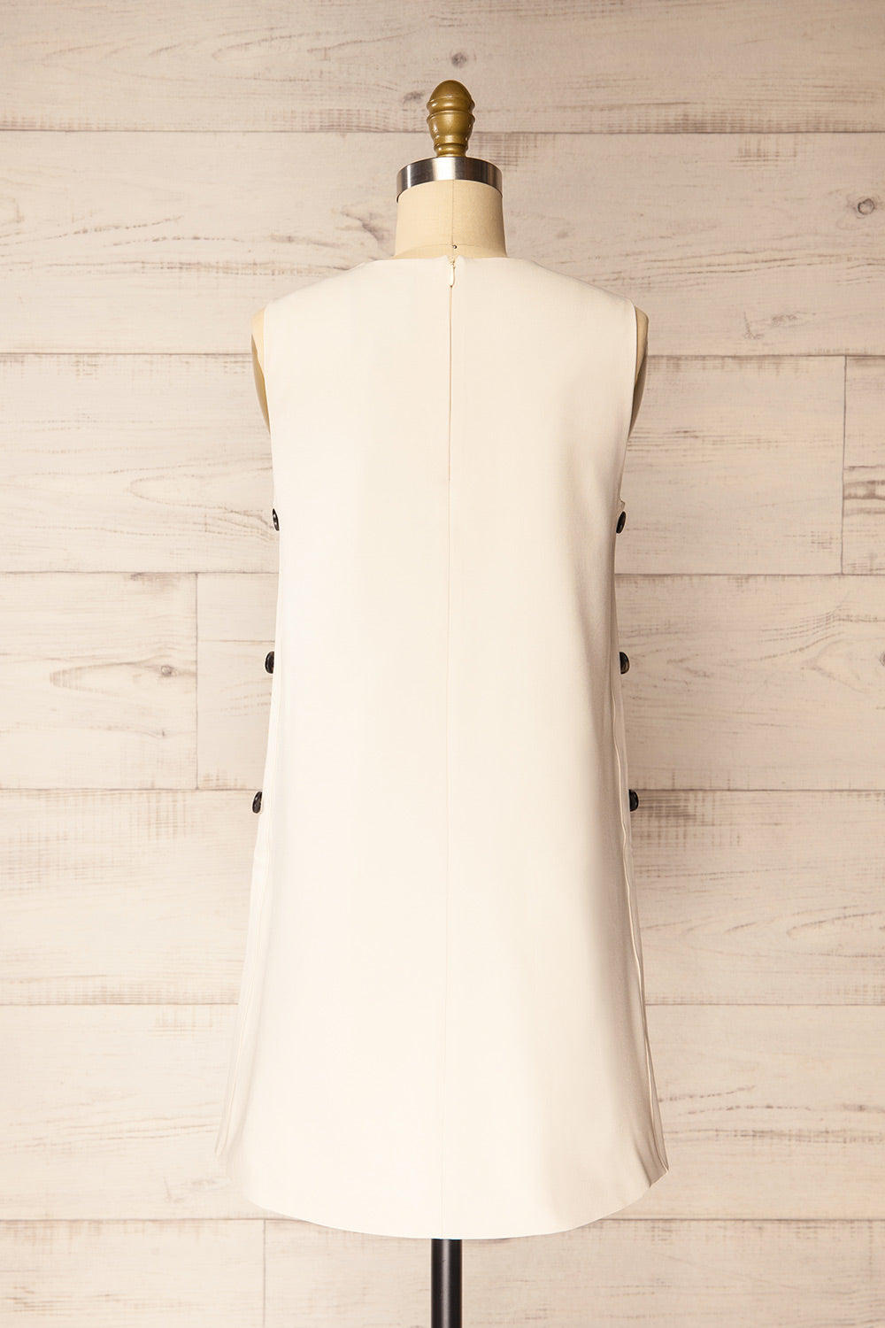 Phedi Sleeveless Beige Dress with Button Detailing | La petite garçonne back view