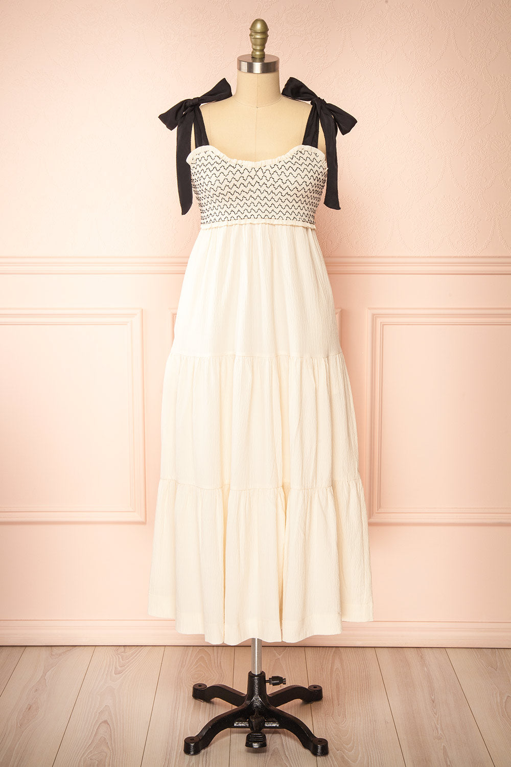 Phedre Long Ivory Dress w/ Ruched Bust | Boutique 1861 front view