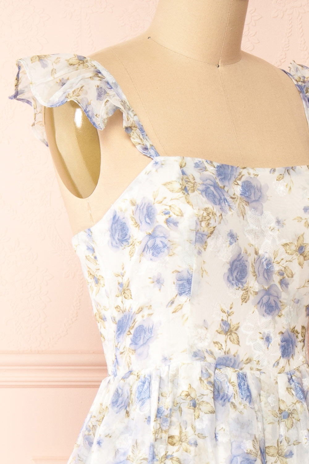 Phyllisia Blue Floral Maxi Dress w/ Ruffles | Boutique 1861 side 