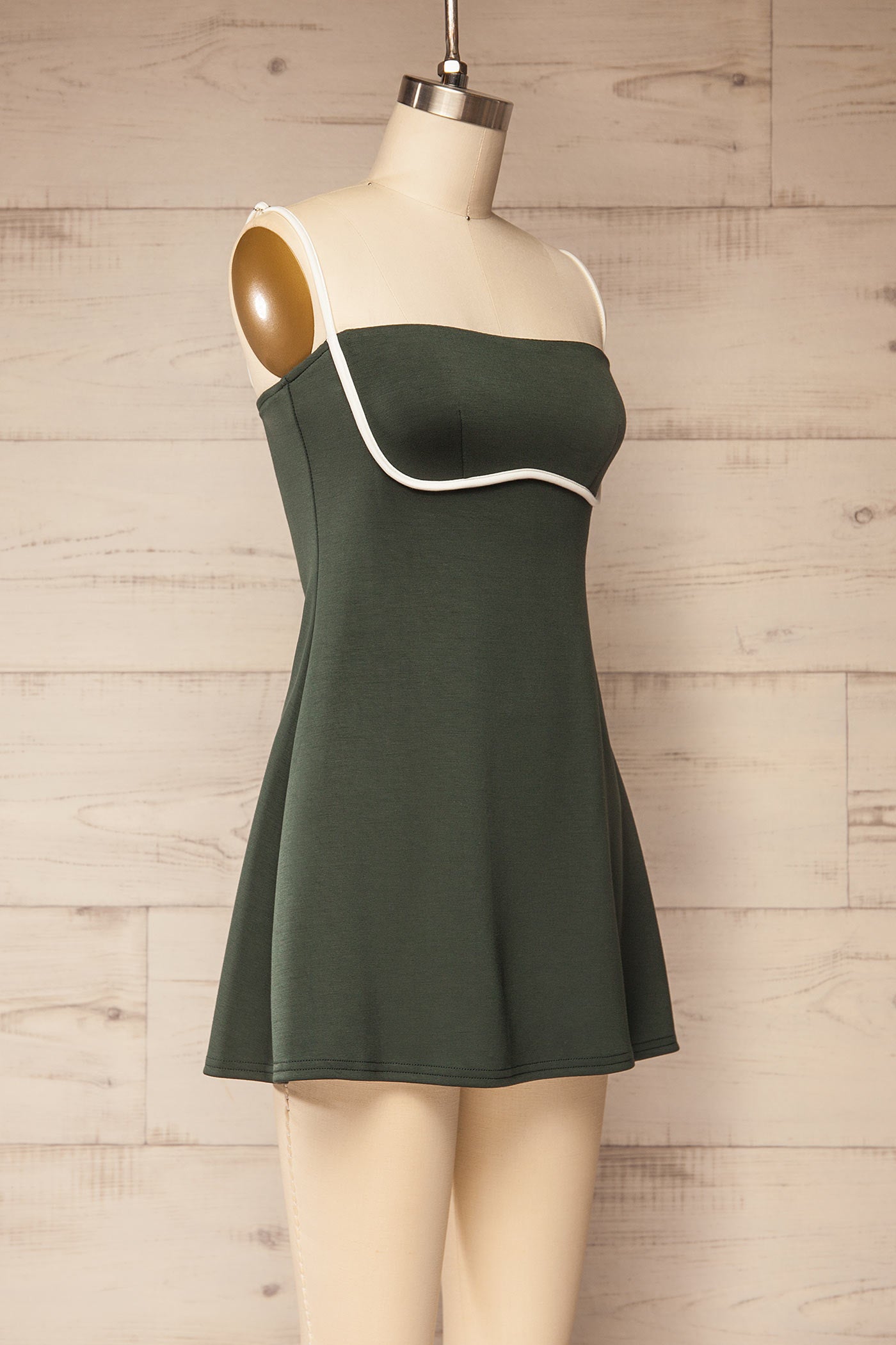 side view of Pisang Green Mini Dress with Built in Shorts at La petite garçonne 