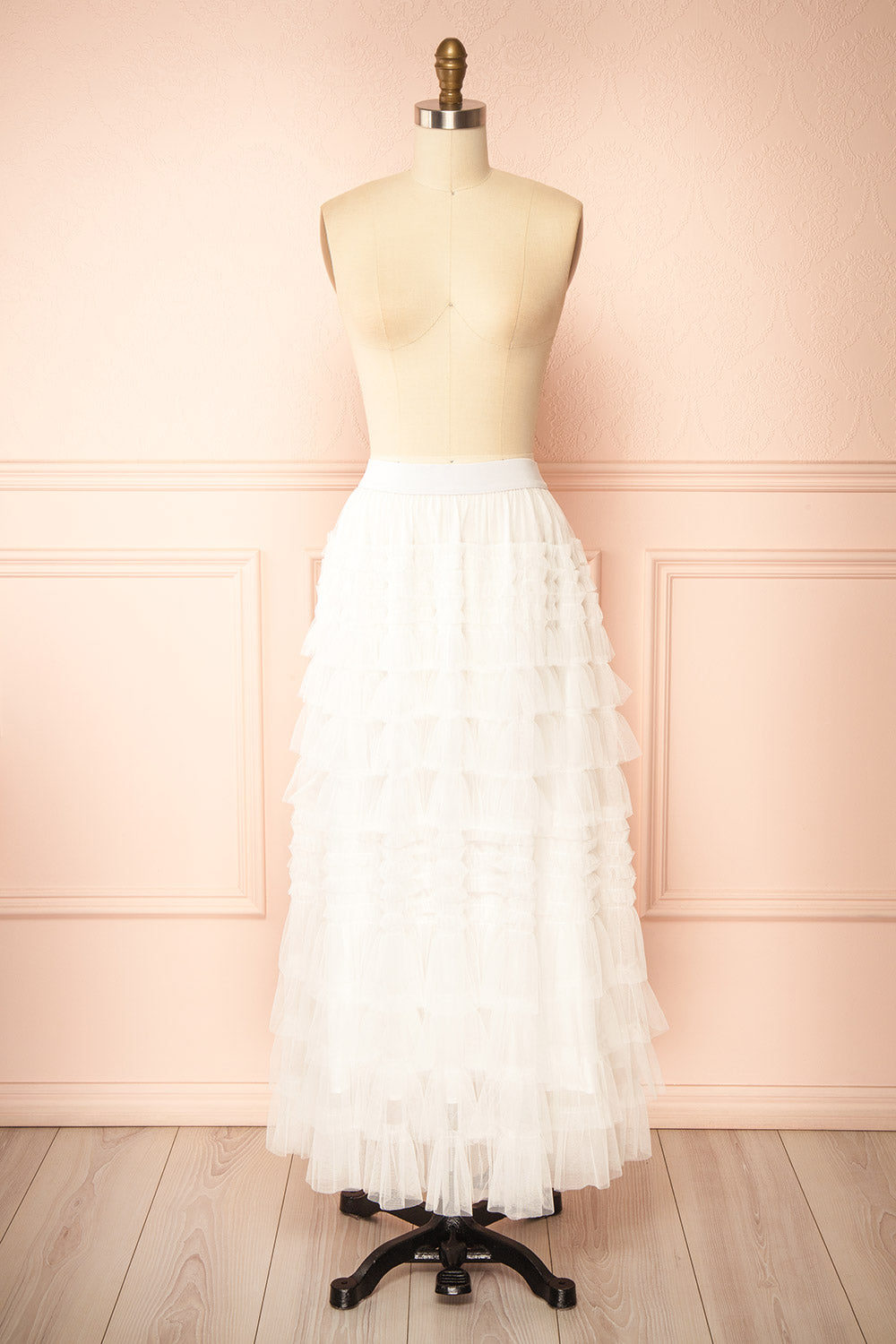 Poema White Maxi Tulle High-Waisted Skirt | Boutique 1861 front view