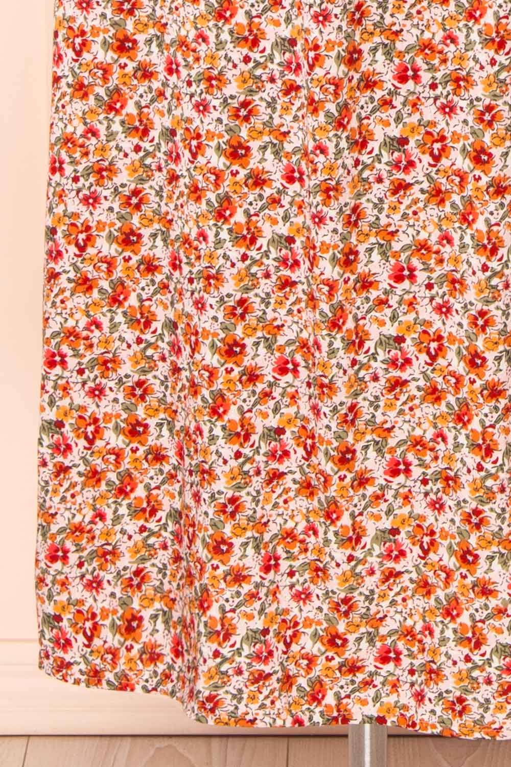 Poinsettia Colourful Floral Midi Dress w/ Ruffles | Boutique 1861 bottom