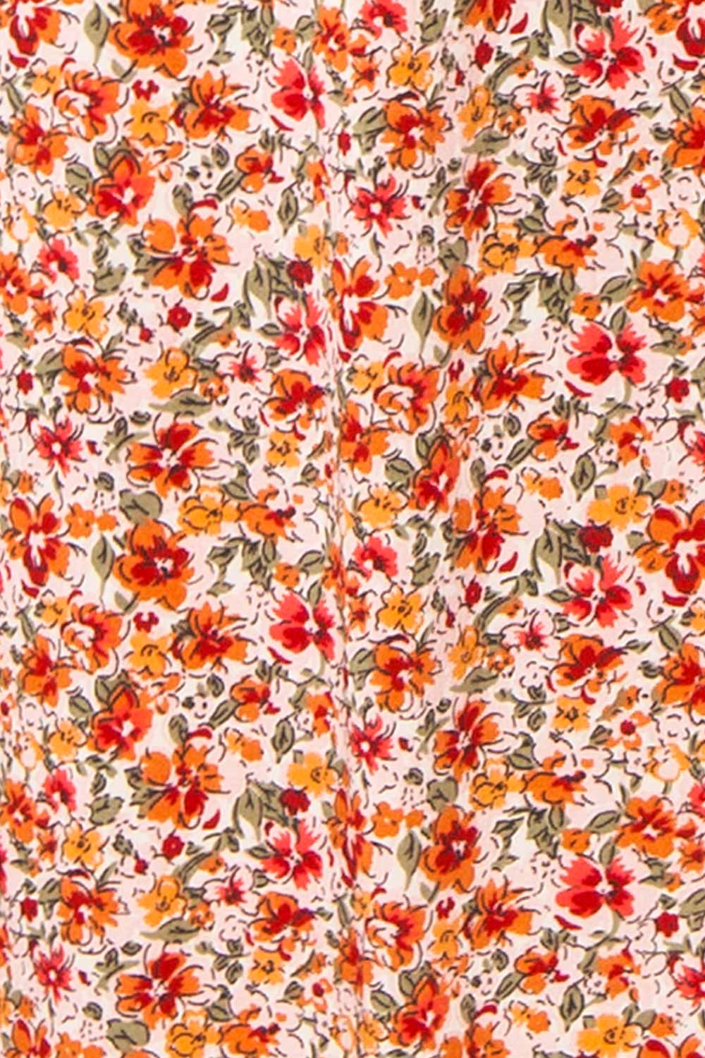 Poinsettia Colourful Floral Midi Dress w/ Ruffles | Boutique 1861  fabric 