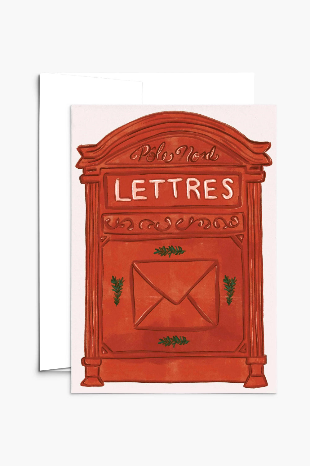pole north letters christmas card from Mimi & August with a Red letterbox with 'Lettres' text 