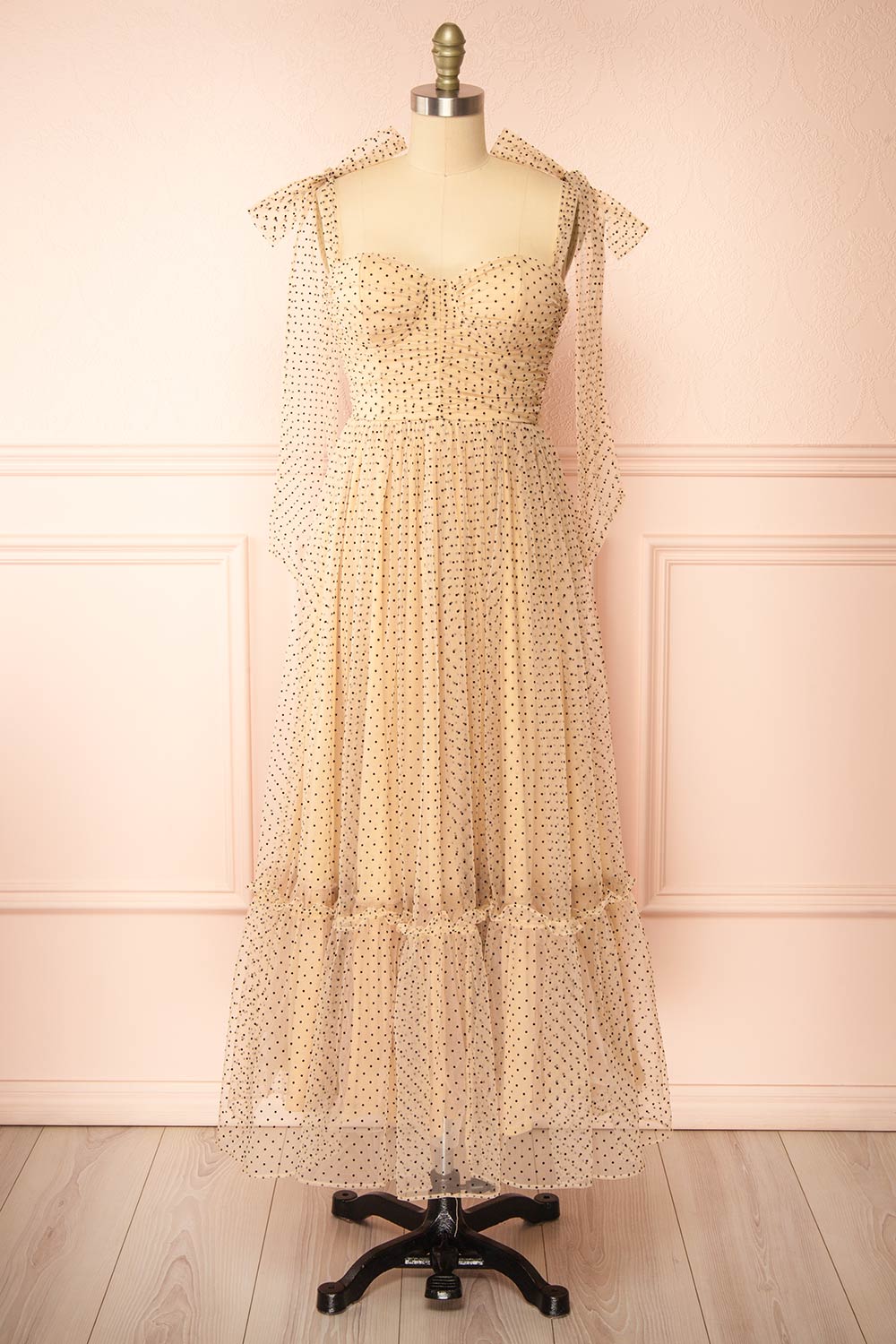 Polkarine Cream Tulle Maxi Dress w/ Polka Dots | Boutique 1861 front view