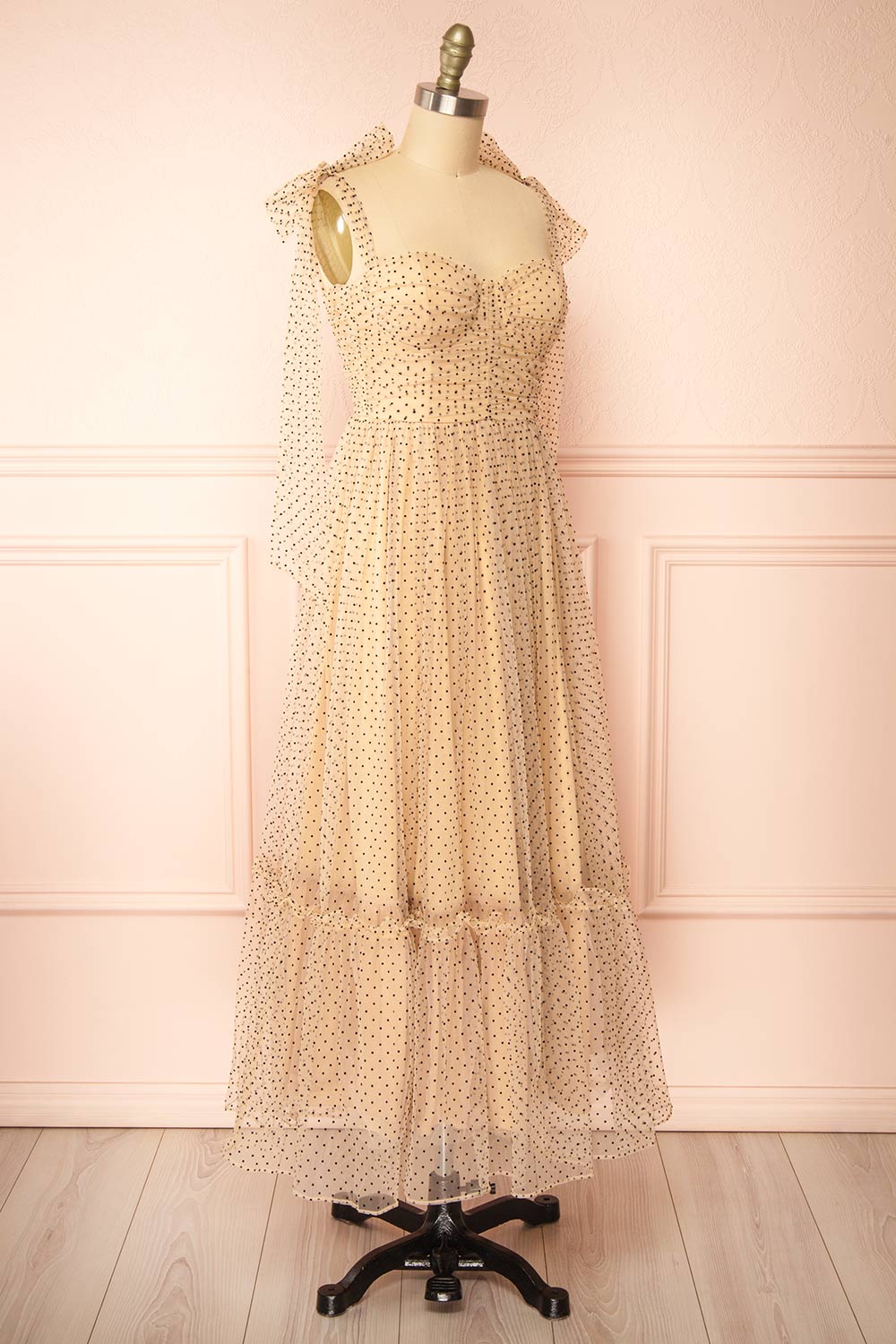 Polkarine Cream Tulle Maxi Dress w/ Polka Dots | Boutique 1861  side view