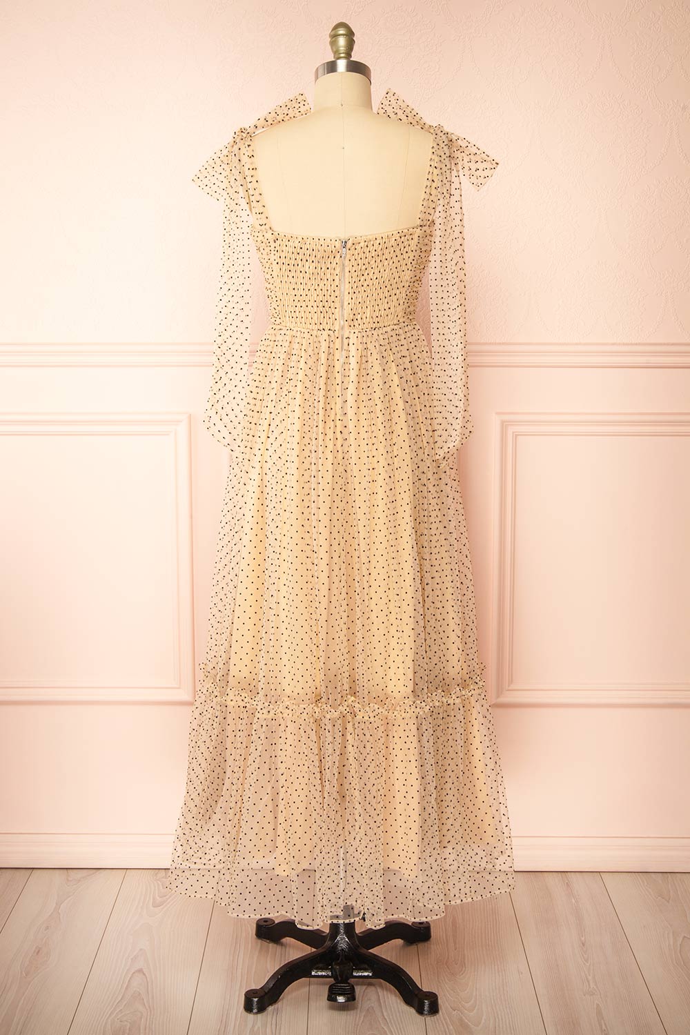 Polkarine Cream Tulle Maxi Dress w/ Polka Dots | Boutique 1861  back view