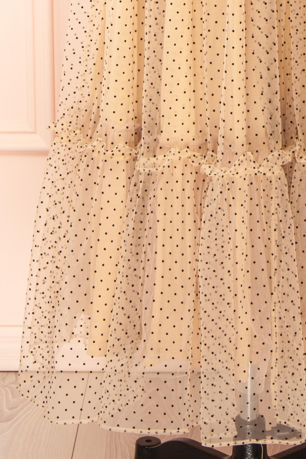 Polkarine Cream Tulle Maxi Dress w/ Polka Dots | Boutique 1861  bottom