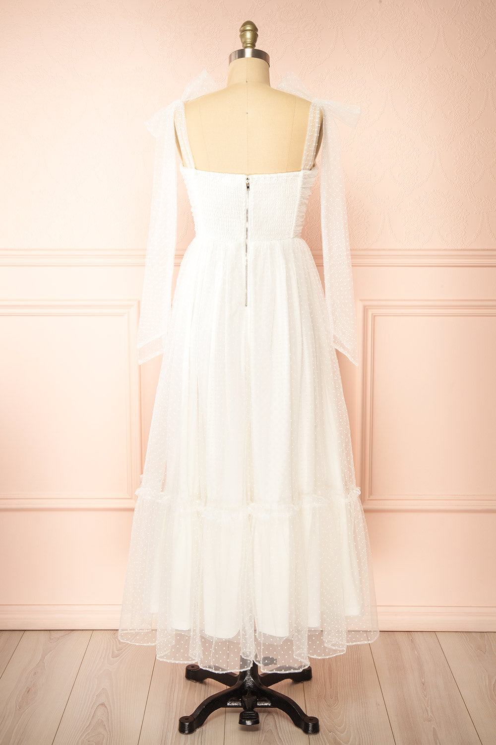 Polkarine White Tulle Maxi Dress w/ Polka Dots | Boudoir 1861  back view