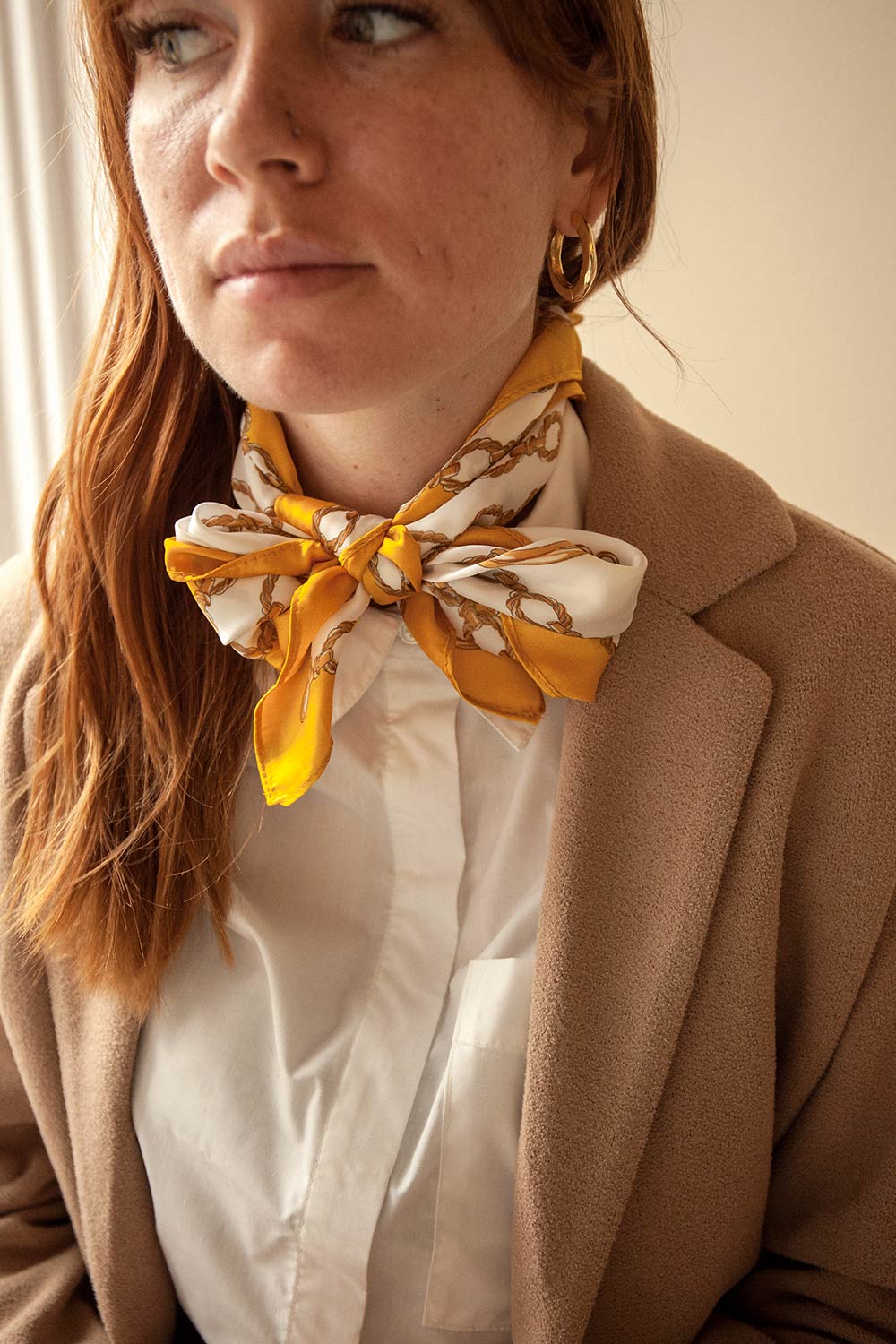 Pontevedra Navy Patterned Satin Scarf | La petite garçonne model bow