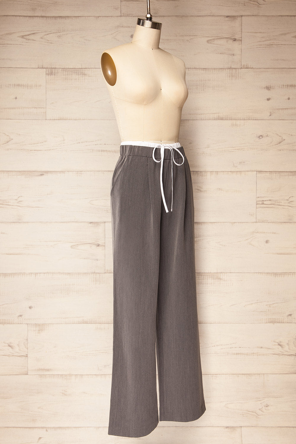 Positano Grey Pants with Double Waistband | La petite garçonne side view